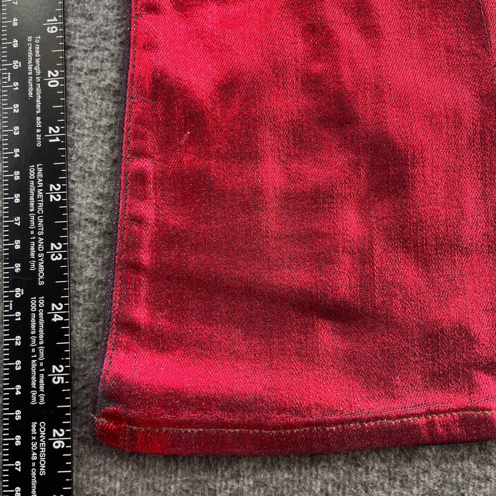 FRAME Le Crop Mini Boot Jeans Red Chrome Metallic Foil Coated Size 25 Bootleg - Picture 13 of 16